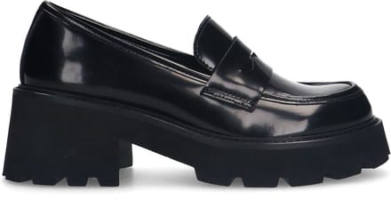 Sacha - Dames - Zwarte leren chunky loafers - Maat 41