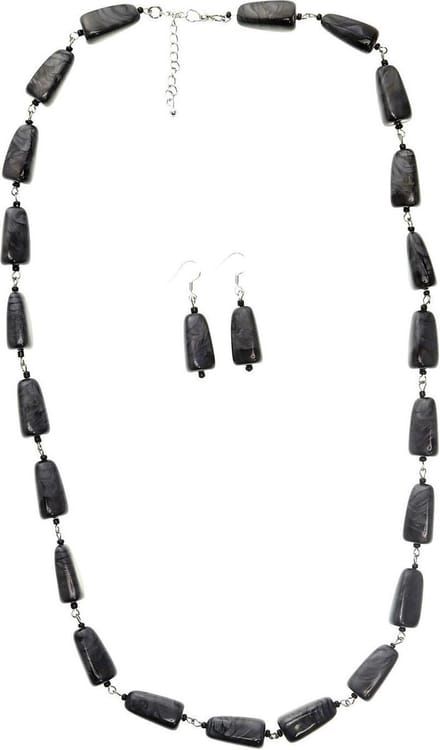 Behave - Set ketting oorbellen - Antraciet kralen - lange stijl - basic