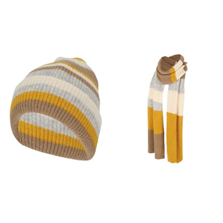 Sarlini - Muts & Sjaal dames - Fashion Set Stripes - Lime Groen - One Size