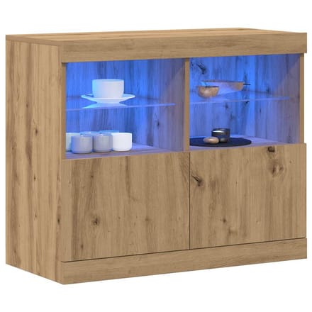 vidaXL - LED - Dressoir - Bruin - 81 - x - 37 - x - 66,5 - cm - Bewerkt - hout