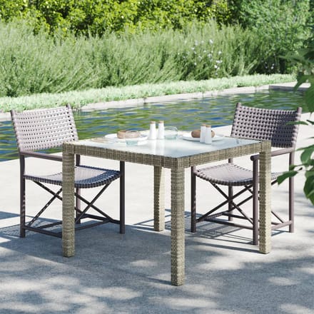 vidaXL - Tuintafel - 90x90x75 - cm - gehard - glas - en - poly - rattan - grijs