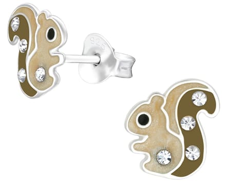 Joy|S - Zilveren eekhoorn oorbellen - 8 x 9 mm - kristal