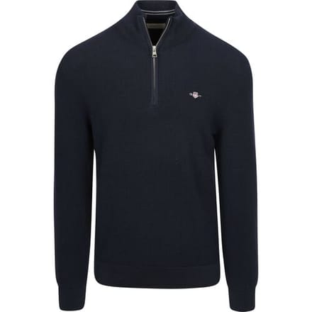 Gant Half Zip Trui Micro Textured Navy - Maat XXL - Heren - Schipperstrui