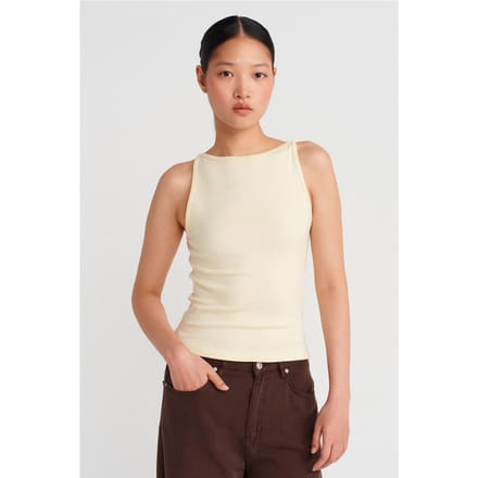 Geribde Halternek Slim-Fit Blouse