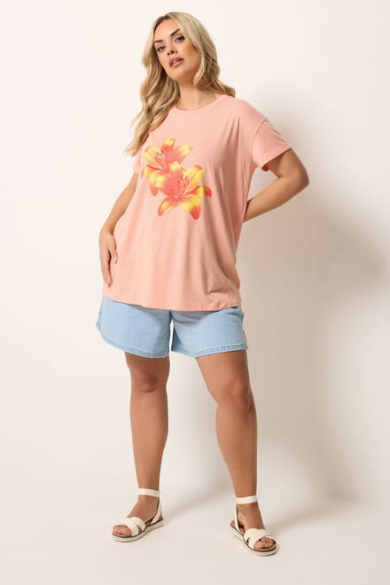 Yours Oranje Tshirt Met Bloemenprint Size 44