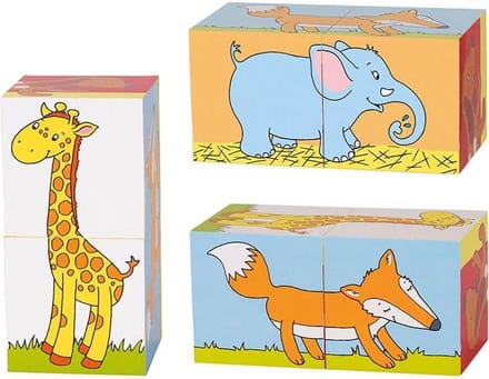 GOKI Blokkenpuzzel - Dieren - 10X5X5Cm - 2 Blokken - Verschillende Mogelijheden