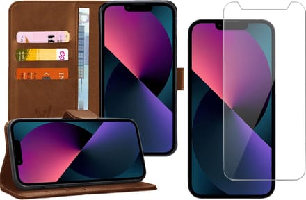 Hoesje geschikt voor iPhone 13 Mini - Screenprotector - Book Case Kunstleer Wallet - Bruin