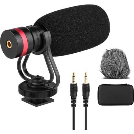 Cardioïde directionele condensatormicrofoon met anti-schokmontage 3,5 mm TRS en TRRS audio-uitgang zwart