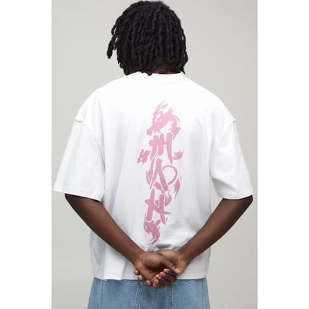 Wit Oversized Boxy T-shirt Met Zichtbare Naden En Ruggengraat Print | White | Size Small