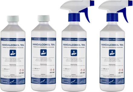 Handalcohol spray 70% - 2 x 500 ml met spraykop + 2 x 500 ml met dop