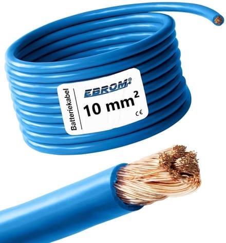 Flexibele Koperen Accukabel 10mm² Blauw 2 Meter - Hoge Kwaliteit OFC Stroomkabel