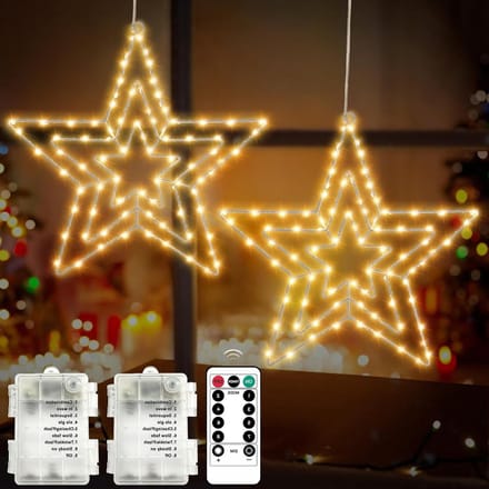 Verlichte Kerstster met 75 Warm Witte LED Lichten, Decoratieve Stringverlichting met Timer voor Raam, Balkon en Feestjes
