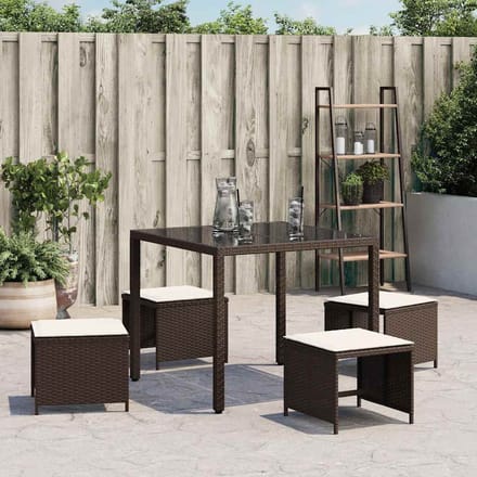 vidaXL - Tuinkrukken - 4 - st - met - kussens - 41x41x36 - cm - poly - rattan - bruin