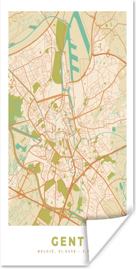 Poster Gent - Kaart - Stadskaart - Plattegrond - Vintage - 20x40 cm