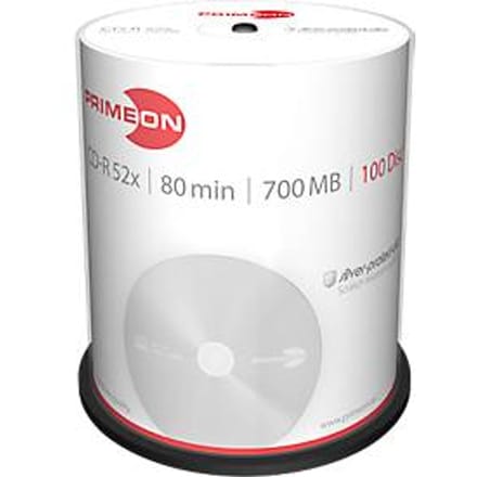 Primeon 2761103 CD-R 80 disc 700 MB 100 stuk(s) Spindel Mat zilver oppervlak