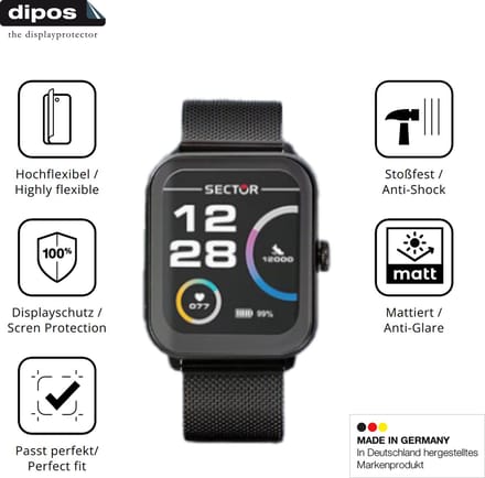 dipos FLEX – 2x Matte Screenprotector geschikt voor Sector Smartwatch S-08 | Volledige Schermbescherming | Case-Friendly