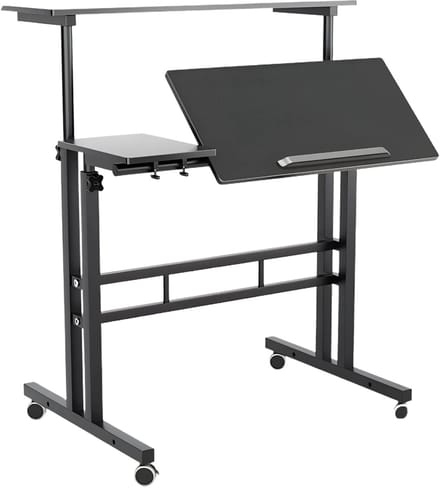Verrijdbaar Sta-Bureau - Kantelbaar Verstelbaar Computerbureau met Wielen - Zwart