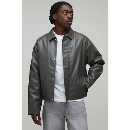 Boxy Fit Harrington Jas Met Panelen In Pu-leer | Charcoal | Size XS
