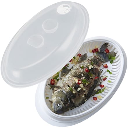 Dailygoods- Visstomer Snelle Warmtegeleiding - Magnetron Visplaat - Visstomercontainer - Deksel - Voedselkwaliteit - 3 Onderdelen - Stoomplaat