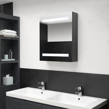 vidaXL - Badkamerkast - met - spiegel - en - LED - 50x14x60 - cm - grijs