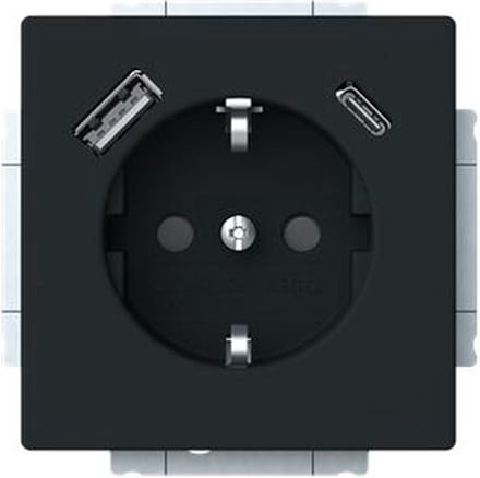 Busch Jaeger Future Linear Wandcontactdoos kinderbeveiliging + 2x USB-Lader MAT zwart 20 EUCB2USBAC-885