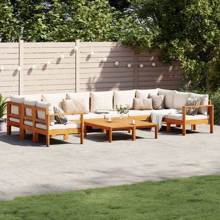 vidaXL - 8-delige - Loungeset - met - kussens - massief - acaciahout