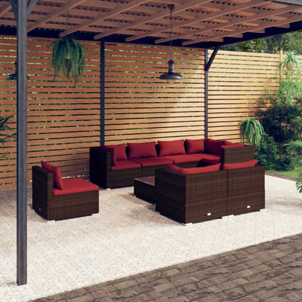 vidaXL - 9-delige - Loungeset - met - kussens - poly - rattan - bruin