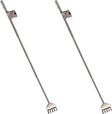 Gerim - Stevige hark ruggenkrabber - 2x stuks - uitschuifbaar tot 50 cm - zilver