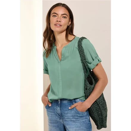 Blouse van viscose met gespleten hals