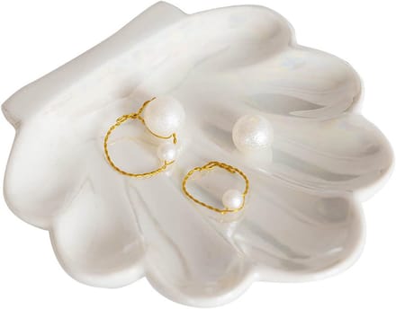 Sieraden Schotel - Ring Houder - Aanrecht Organiseren - Schelp Design - 12x12x2 cm - Wit