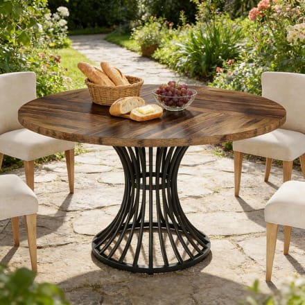 REDOM - Ronde Eettafel - Retro - Voor Eetkamer - MDF En Metaal - Zwart En Rustiek Bruin