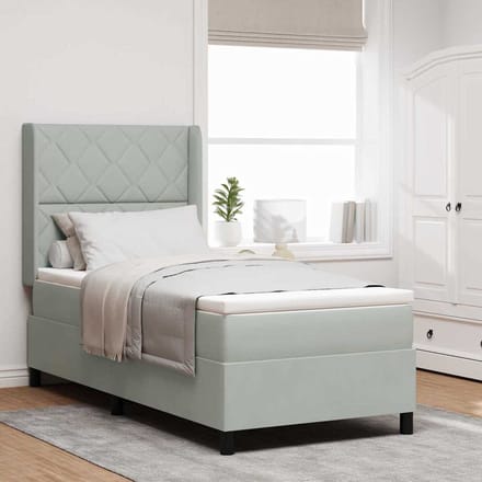 vidaXL - Boxspring - bed - met - hoofdeinde - Lichtgrijs - 90 - x - 190 - cm - Fluweel