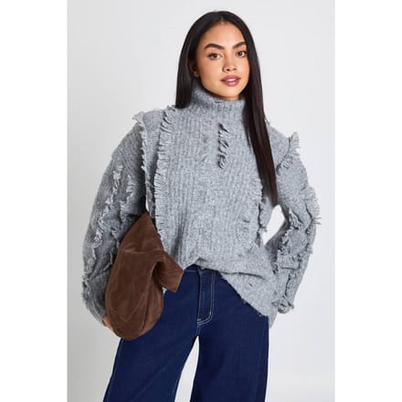 boohoo Dames Trui met textuurelementen en hoge hals | Houtskool | Maat: Medium