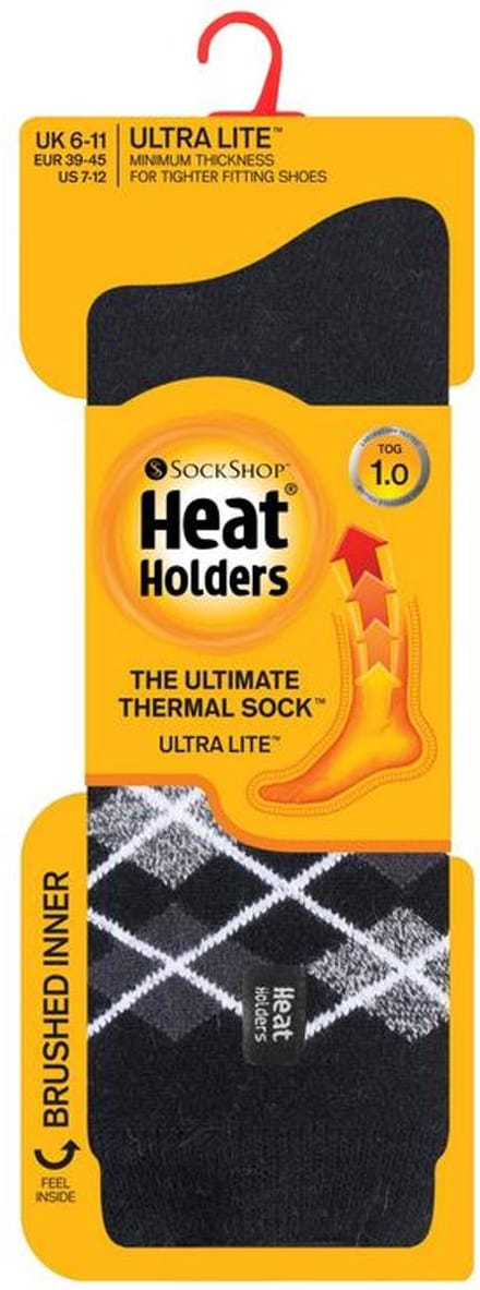 Heat Holders Mens ultra lite socks argyle maat 6-11 black 1 Paar