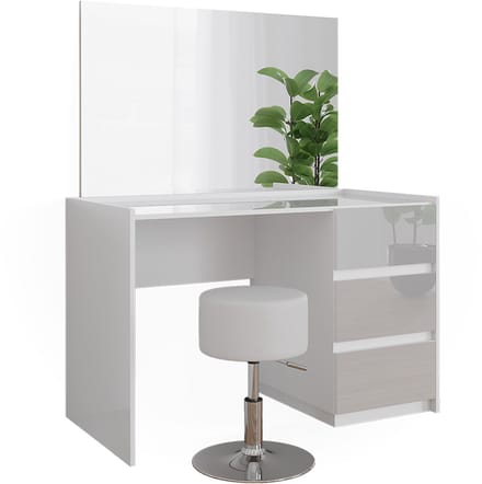 Vicco Marla Kaptafel – 120 cm met spiegel en kruk Wit Hoogglans