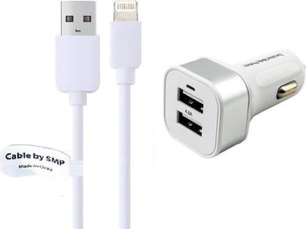 OneOne auto oplader met 2 poorten + 1,0m OneOne Lightning kabel. Krachtige universele 24W autolader past op Apple iPhone 12 Pro Max, iPhone 13, iPhone 13 Mini, iPhone 13 Pro, iPhone 13 Pro Max, iPhone 14, iPhone 14 Pro, iPhone 14 Pro Max