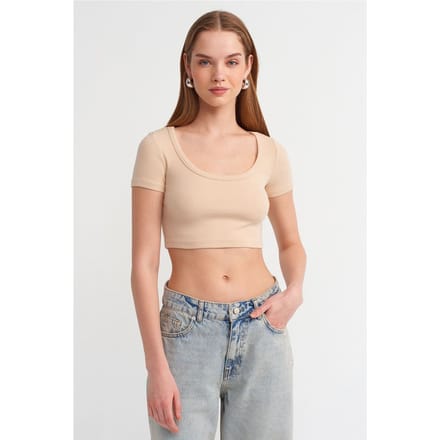 Dames Geribbelde Cropped T-Shirt