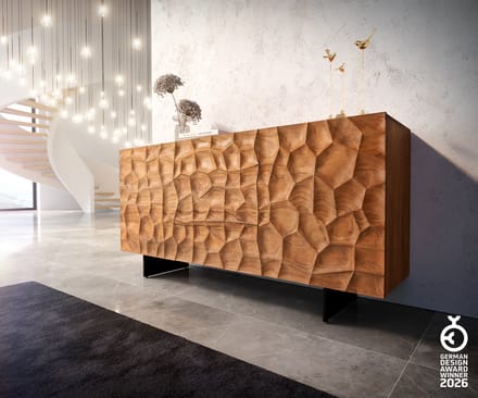 Dressoir Solu acacia natuur 175 cm 2 deuren 3 laden dressoir 3D front