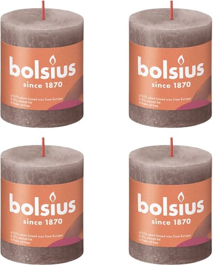 Bolsius Stompkaarsen Shine 4 st rustiek 80x68 mm rustiek taupe