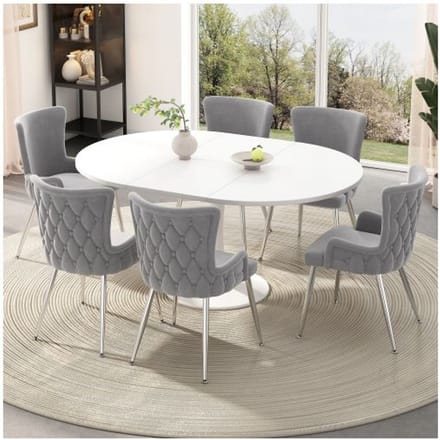 Eetkamerstoel - MUVOE - Set van 6 - Grijs fluweel - Metalen poten - Modern design grijs