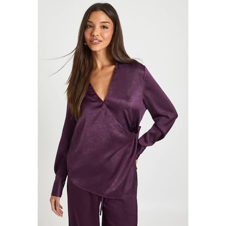 boohoo Dames Wikkel Voorkant Lange Mouw Top | Fig | Maat: 34