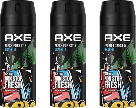 Axe Deospray - Collision Fresh Forest + Graffiti 150 ml - Voordeelverpakking 3 stuks