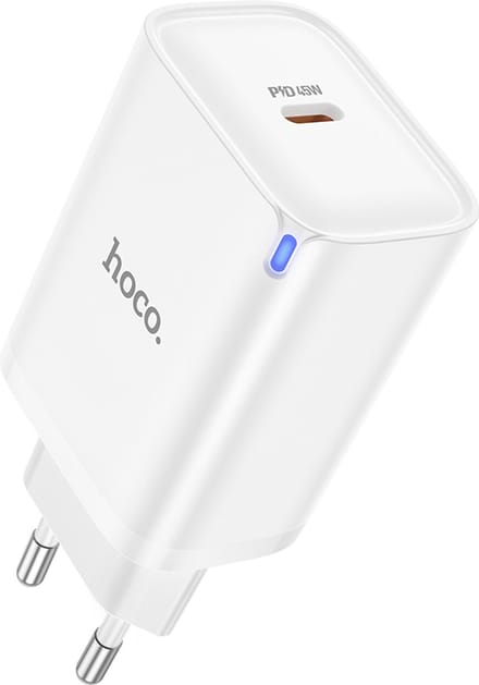 Hoco 45W Oplader - Wit - USB C Snellader 45W - Power Delivery QC – Compact Reislader met Type C Poort - USB-C PD Adapter