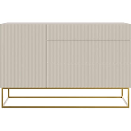 Selsey Veldio - Dressoir 3-lades 140 cm - Grijsbeige met gouden poten