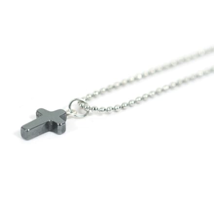 IbizaMen - Heren - ketting - ballchain - rvs - hematiet - kruis - 60cm