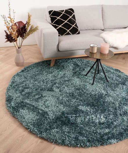 Rond hoogpolig vloerkleed velours Posh - turquoise 80