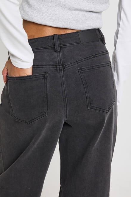 boohoo Dames Turn Up Hoge Taille Rechte Pijpen Spijkerbroek | Washed Black | Maat: 36