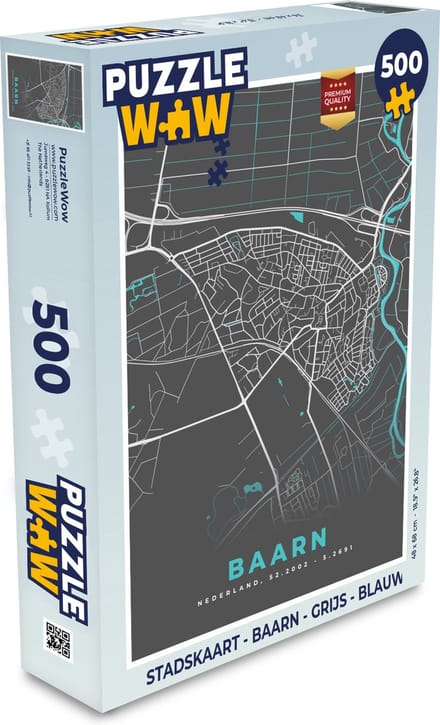 Puzzel Stadskaart - Baarn - Grijs - Blauw - Legpuzzel - Puzzel 500 stukjes - Plattegrond
