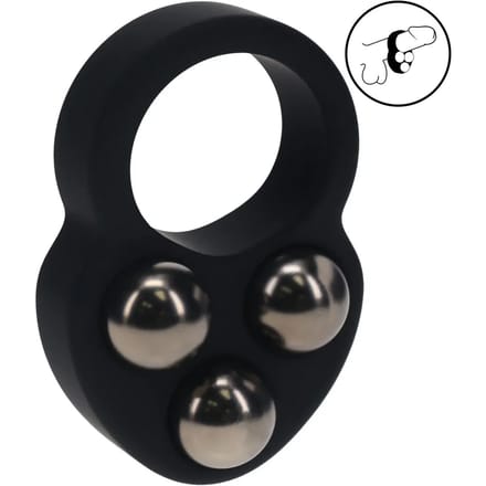 Liquid Silicone Triple Weighted Ball Cockring - Black