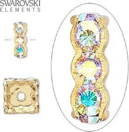 Swarovski Elements, 12 stuks Swarovski strass squaredelle kralen, 6x6mm, goud met crystal AB